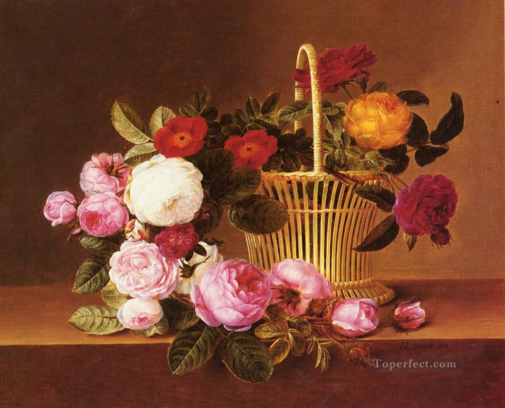 Cesta danesa Rosas Ledg flor Johan Laurentz Jensen flor Pintura al óleo
